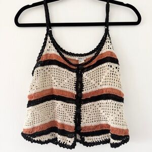Forever 21 Cream Crochet Striped Button-Front Tank Top Small Adjustable Summer